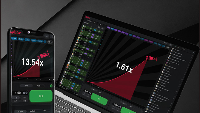 Интерфейс Aviator на смартфоне и ноутбуке: множители 13.54x и 1.61x